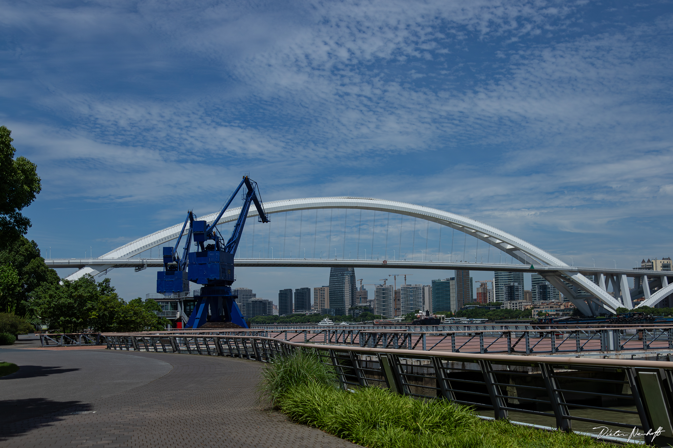 Shanghai - Industriekräne vor der Lupu Bridge